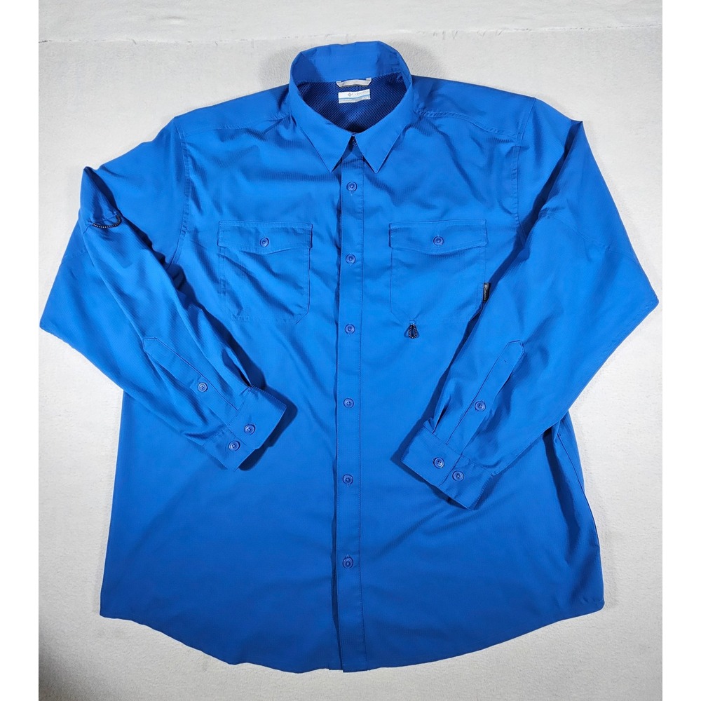 Columbia‎ PFG Mens XL Blue Long Sleeve Omni-Shade Fishing Shirt XM2815 Ripstop